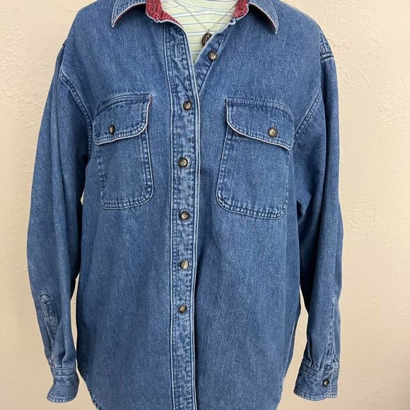 vintage 90s denim cottagecore granola jean chunky shirt jacket - Picture 3 of 8